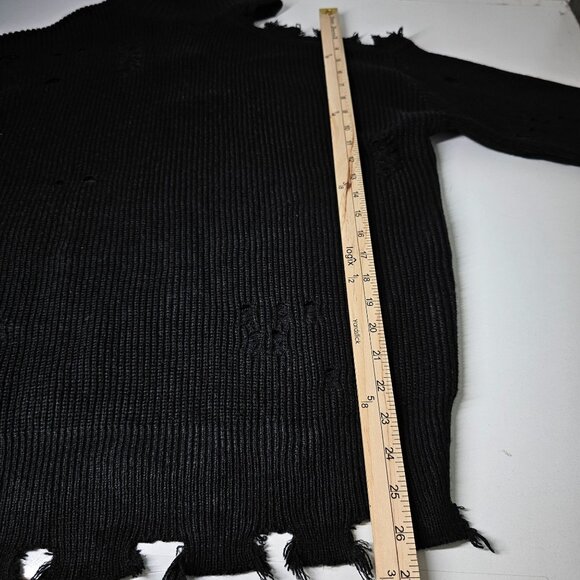 Signature8 Black Ripped Distressed Rib Knit Cold Shoulder Turtleneck Sweater S - Picture 12 of 14